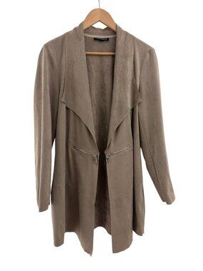 Connrad C Taupe Suede Open Draped Front Jacket Size 12 Fall Winter Hippie Blazer